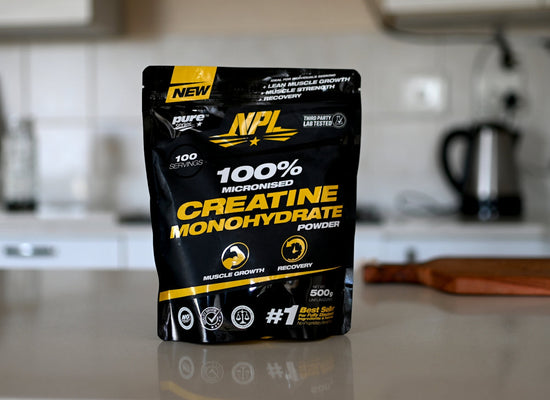 A bag of creatine monohydrate sitting on a counter. best creatine monohydrate for muscle growth