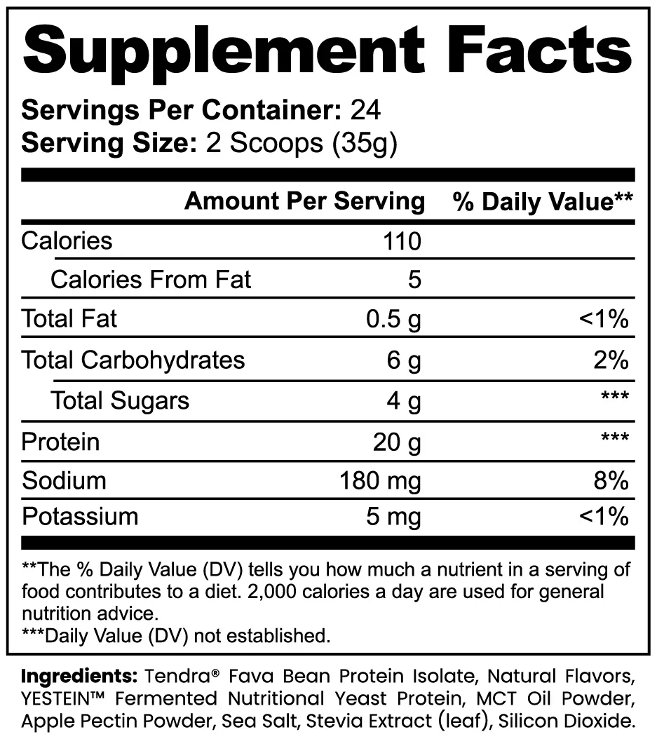 BigSouthStrength vegan protein powder in a white container with vanilla flavor alongside ingredients and supplements.