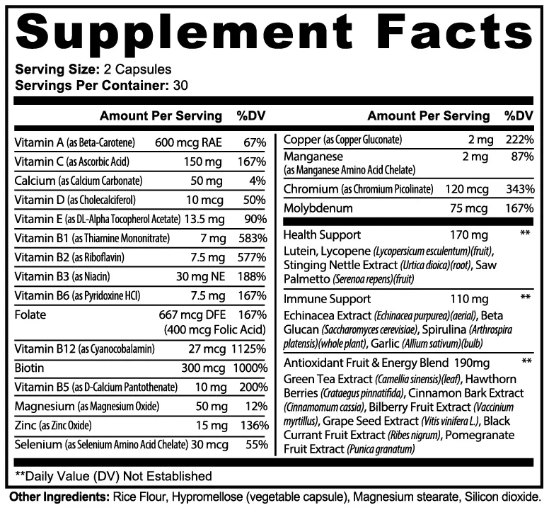 Complete Multivitamin for Daily Energy, Immunity & Comprehensive Nutrition