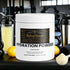 Lemonade Hydration Powder for muscle function and endurance, with shaker bottles and lemons in gym setting