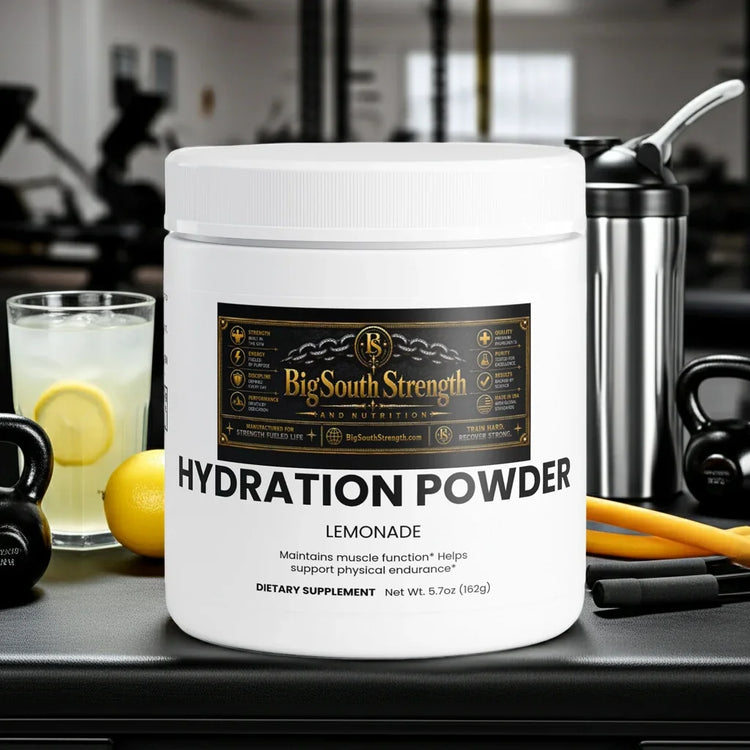 Lemonade Hydration Powder for muscle function & endurance, gym-ready with shaker & kettlebells