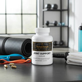 Joint Support Capsules for muscle recovery and wellness, surrounded by gym gear