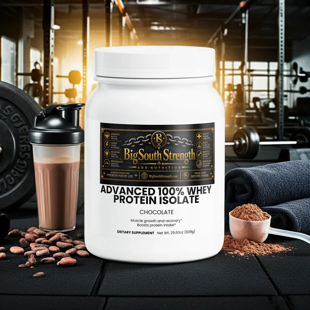 Advanced 100% Whey Protein Isolate Chocolate for muscle growth and recovery in gym setting