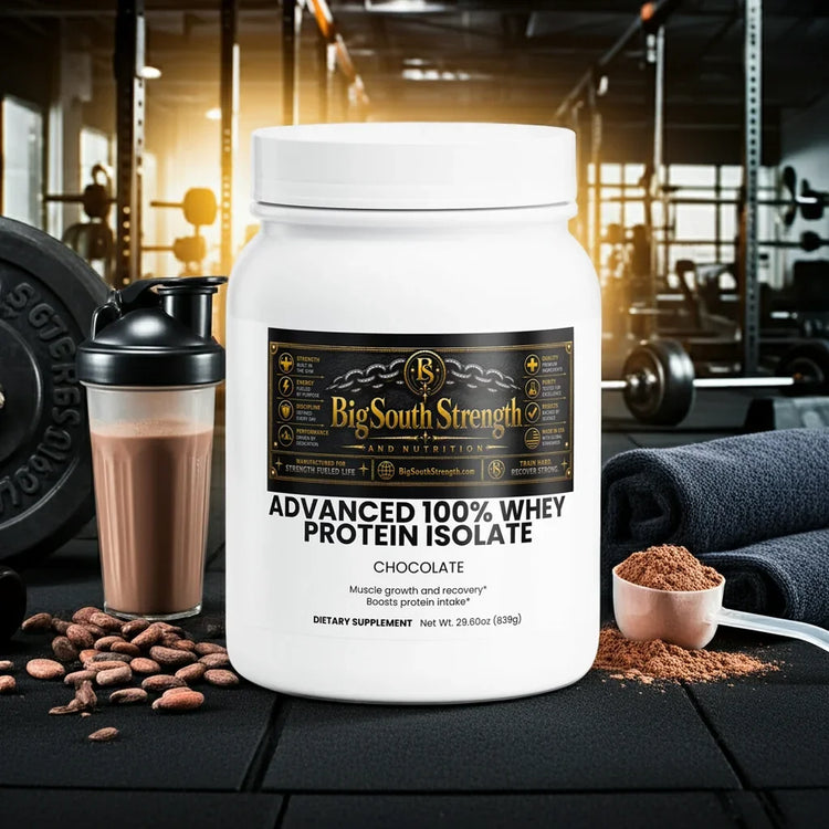 Advanced 100% Whey Protein Isolate Chocolate for muscle growth and recovery in gym setting