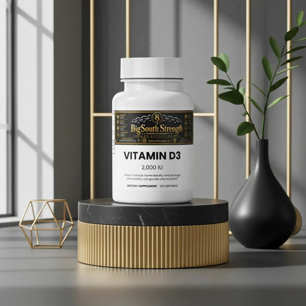 Vitamin D3 2,000 IU supplement bottle for bone health and immune support