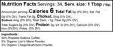 Nutrition facts label for coffee blend with Lion&