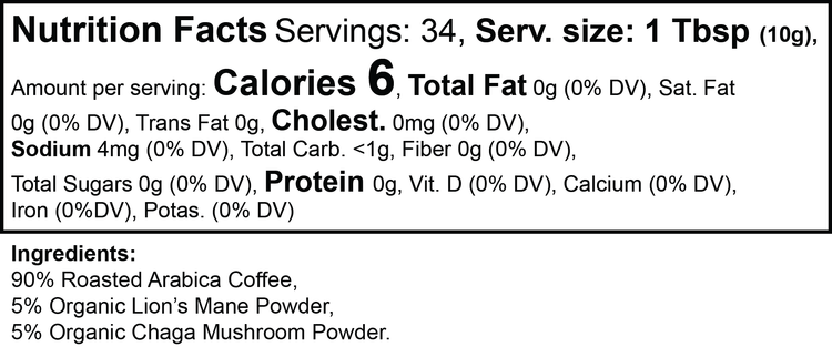 Nutrition facts label for coffee blend with Lion&