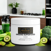 Greens Superfood Powder with kiwi, broccoli, and celery for health and wellness